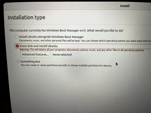 Installing Ubuntu erase disk and install Ubuntu