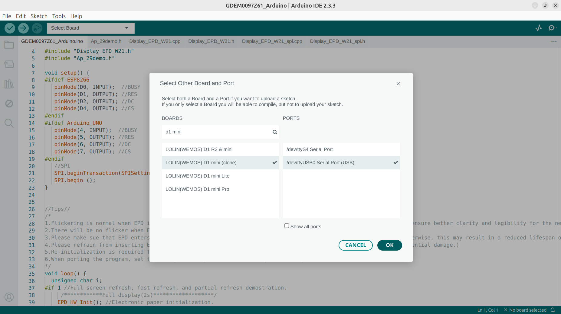 opened sample code in arduino ide